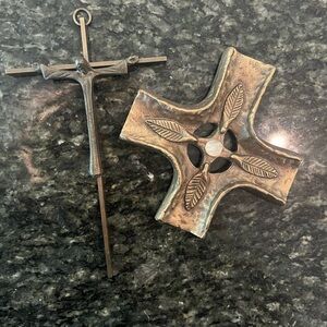 Antique Bronze/ Quartz Wall Crosses German Vintage Quartz Catholic Christian